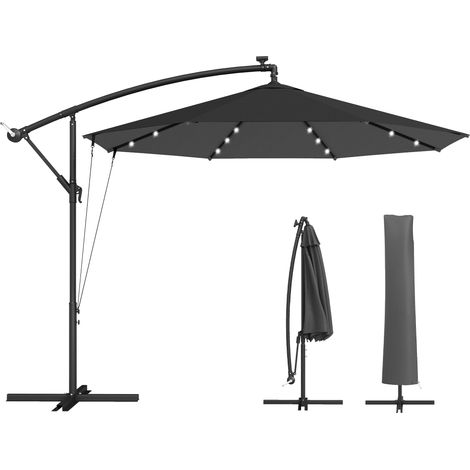 Outsunny 3 m Cantilever Parasol Solar LED Lights, Black
