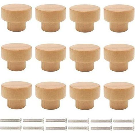 Boutons de Porte en Bois, 12 Pièces Poignées de Meuble, Bouton de Tiroir en Bois, Poignées de Boutons Rond Poignées de Tiroir de Placard, Poignées de Porte de Commode de Meuble (1/4)