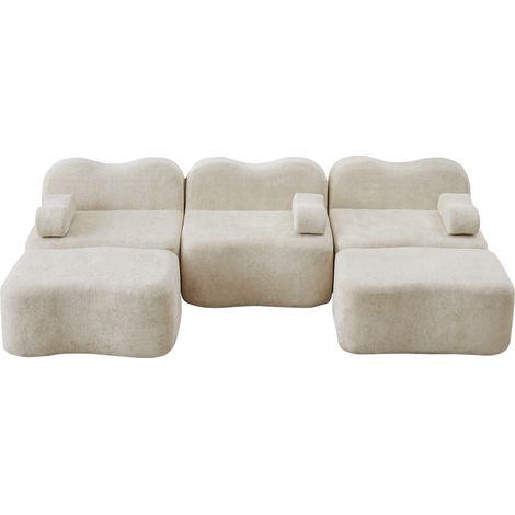 ELVMI Sofá Modular en U con Asiento Profundo, Cojín de Reposabrazos Movible y Forma Ondulada, en Terciopelo Beige (1/5)