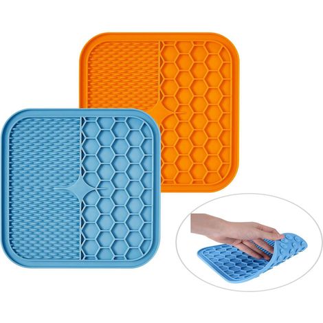 tapis De Lchage Pour Animaux De Compagnie (bleu, Orange - 15 15 0.9cm), Tapis De Lchage Pour Chats De 2 Pices En Silicone Pour Ventouses Super (1/5)