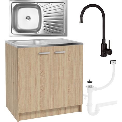 Küchenschrank 80x50 - Sonoma Eiche - mit Spüle und flexiblem Wasserhahn - praktisch und elegant