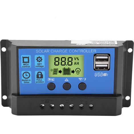 Contrôleur de Charge Solaire, PWM 12V 24V Double USB Régulateur de Charge de Panneau Solaire Régulateur LCD Affichage 10/20/30A(YJSS-30A) (1/5)