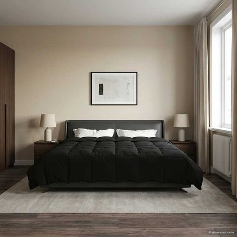 Winterbettdecke Gepolstert Schwarz 200 x 200 cm Mikrofaser