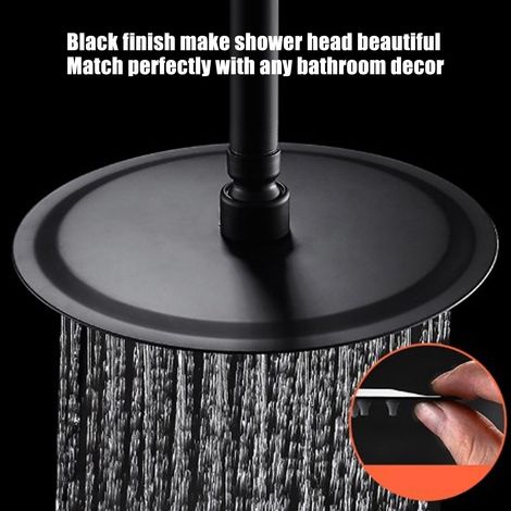Pommeau de douche à effet de pluie ultra fin, cascade de pluie fixe, pomme de douche ronde en acier inoxydable noir 8 pouces (1/5)