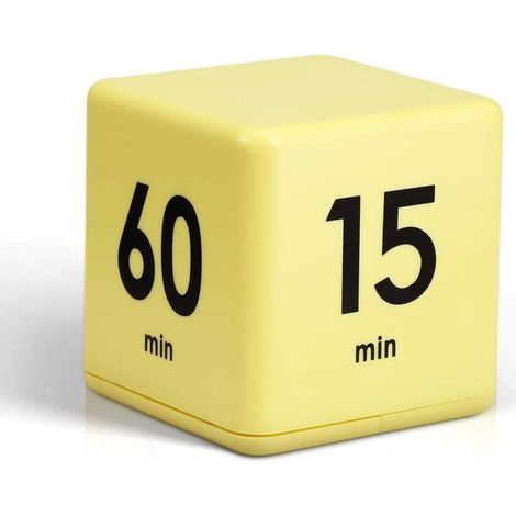 Timer elettronico - Gestione del tempo - Ideale per studio, sport e cucina - 7 x 7 x 7 cm - Giallo - Durata: 15/20/30/60 minuti e conto alla rovescia personalizzabile - Batterie non incluse