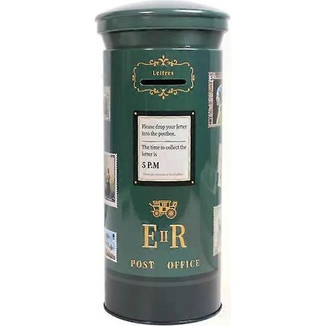 Tirelire en forme de boîte aux lettres en fer forgé style rétro - Vert - Cadeau pour enfants CK821 (1/2)