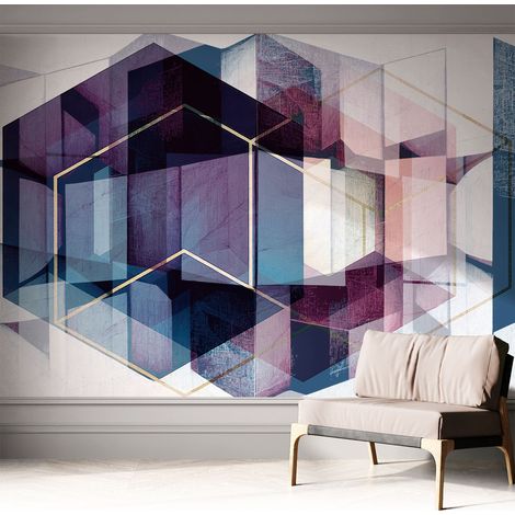 Papier peint autocollant avec imprimé décoratif pour salon et chambre à coucher Installation facile Cubes géométriques 312x219 cm (1/5)