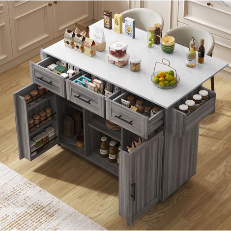 Sideboard 139/46(71)/91,5 cm grau mit Klapptisch, 3 Schubladen und viel Stauraum (1/5)