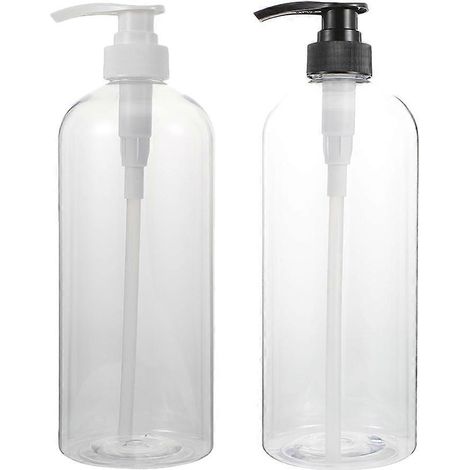 Lot de 2 distributeurs de savon transparents avec pompe, en plastique, pour les mains, flacons de 1000 ml.-24X8.4X8.4CM (1/3)