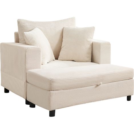 Chaiselongue beige con almacenamiento y 3 cojines, sillón lounge 107 x 74 x 57 cm (1/5)