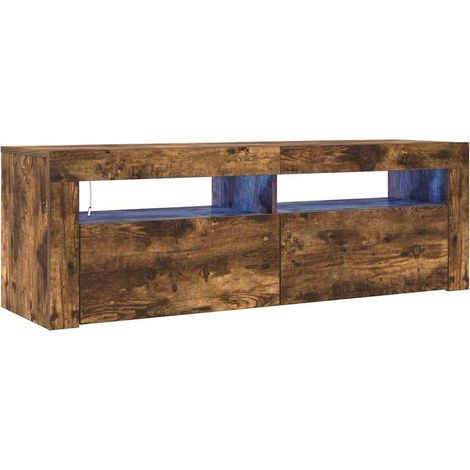 Meuble TV avec lumières LED, Étagère TV, Meuble de Salon, Chêne fumé 120x35x40 cm OIB9418E (1/5)