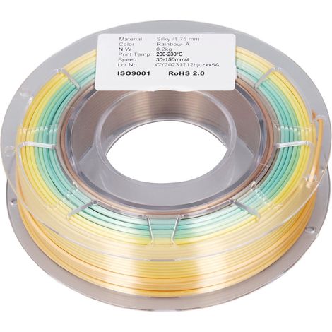Filament PLA pour imprimante 3D, bobine de 1,75 mm, lot de 200 g. Aspect soyeux et brillant, dégradé de couleurs rapide et multicolore. (1/5)