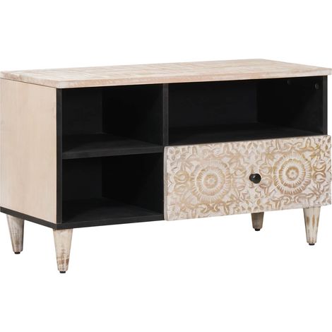 TV Cabinet with Drawer White 80 x 33.5 x 46 cm Solid Mango Wood vidaXL