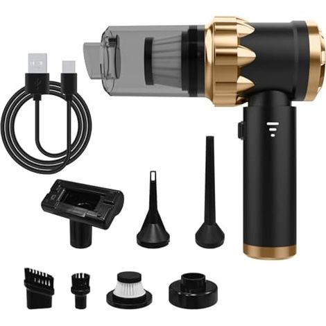 Aspirateur à main sans fil 22000Pa, puissant et rechargeable, 4-en-1 pour maison, voiture, bureau et poils d'animaux (Noir et Or)