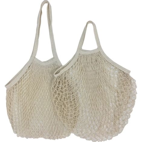 Sac de courses en filet de coton réutilisable, 2 pièces, mailles en coton bio, cabas à provisions avec longues poignées, idéal marché légumes fruits, sac à courses écologique pour épicerie. (1/5)