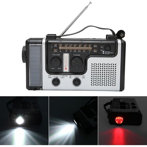 LED-Kurbelradio, Kurbeltaschenlampe, solarbetriebenes AM/FM/SW-Mehrband-Kurbelradio, tragbares Notfallradio für den Außeneinsatz. (1/5)