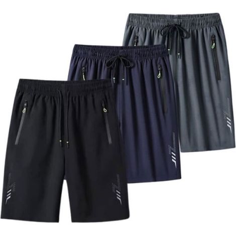 Short Homme - 100% Polyester - Élastique à la Taille - Poche Zippée - Respirant pour Jogging Tennis Gym - Lot de 3 (1/4)