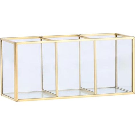 Boîte de Rangement en Verre Transparent pour Pinceaux de Maquillage, Conteneur Doré pour Cosmétiques, Bagues, Crayons, Rouges à Lèvres, Organisateur de Pinceaux de Maquillage (1/5)