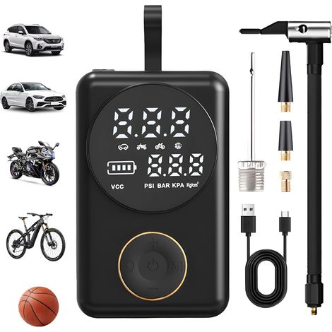 Gonfleur Pneus Voiture sans Fil Portable avec éCran Digital, 150 Psi, Lampe LED, Charge Rapide USB-C (Power Bank) pour Pneus De VéLo, Moto, Voiture Et Ballons (1/5)
