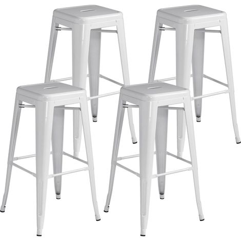 Set 4 Sgabelli Impilabili 44x44x77 cm in Lamiera Galvanizzata Avorio (1/3)