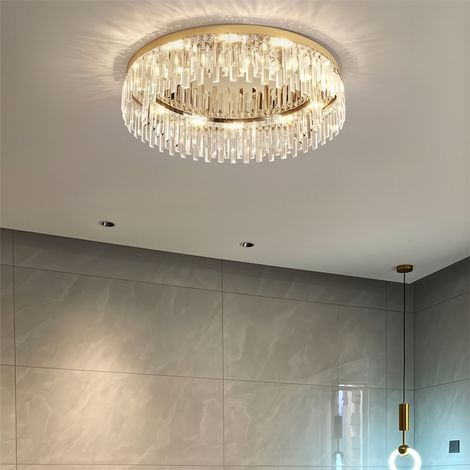 AUTRUCKER Plafonnier, lampe semi-encastrée moderne, lustre en cristal scintillant, doré, E14/48W dimmable, convient pour salle à manger, salle de bain, couloir (1/4)