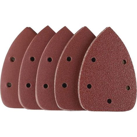 Pack of 50 triangular sanding sheets - 140 x 90 mm - Grit 40, 60, 80, 120, 240 - For multi-function sanders - 5 holes (1/5)