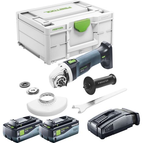 Amoladora angular sin cable Festool AGC 18-125 Basic 18 V 125 mm sin escobillas + 2x batería 8,0 Ah + cargador rápido + systainer