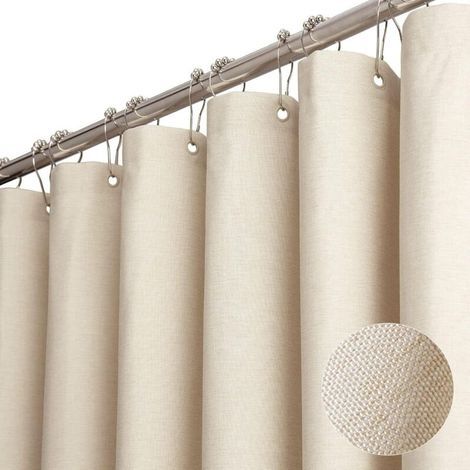 180 x 200 cm Rideau Douche Anti Moisissure Imperméable, Rideau Baignoire, Rideau Douche Lavable, Rideau de Douche en Lin texturé avec 10 Crochets, pour Baignoire, Cabine de Douche (Beige) (1/4)
