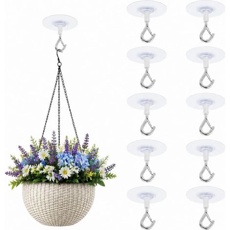 10 Pcs Crochet Adhesif Plafond Sans Perçage, Crochet Plafond Charge Lourde Acier Inox, Pour Plantes Suspension, Décoration, Cuisine Salle De Bain, Peut Servir À Suspendre Des Plantes Et Des Lampes (1/5)