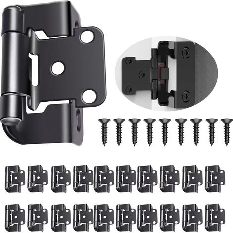 Cerniere per mobili, set da 10 (5 paia), sovrapposizione da 1/2 pollice, nere, con fermo angolare e chiusura automatica (nere).