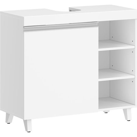 Mobile Sottolavabo per Bagno, Mobiletto da Bagno, 1 Ante, Scomparto Aperto con 3 Livelli, con Piedini, indipendente, moderno, Bianco (1/5)
