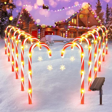 Guirlandes solaires de Noël en forme de canne à sucre, décorations de Noël extérieures, guirlandes solaires de Noël pour allées (12 pièces/ensemble) (1/5)