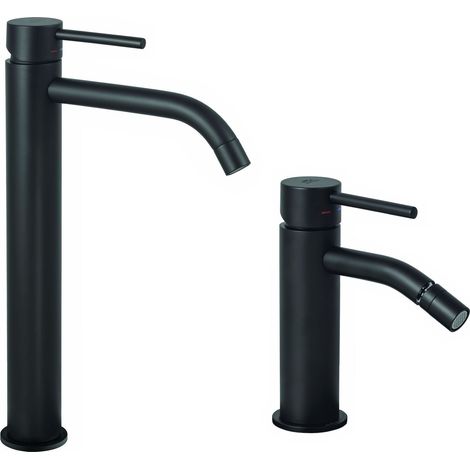 Set miscelatore lavabo alto e bidet senza piletta di scarico colore nero opaco Paffoni Light KITLIG4NO