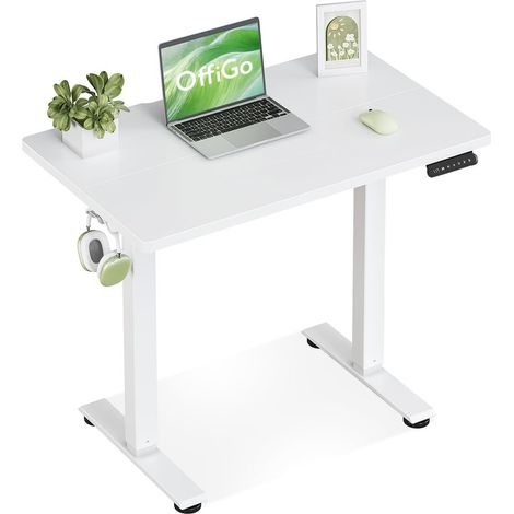 Höhenverstellbarer Schreibtisch elektrisch 80 cm Weiß mit 3 Speicherfunktionen OffiGo (1/5)