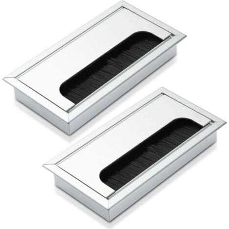 [NEVER USED] Set of 2 cable glands - Aluminum - 160 x 80 mm - Color: silver, Rectangular metal cable cover for computer desk cable management