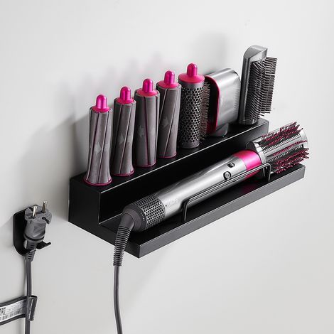 Ahlsen Support mural pour sèche-cheveux Dyson Airwrap Styler fer à boucler et 7 accessoires, kit de rangement mural en acier inoxydable 3813.87CM (1/5)