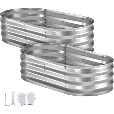 Mophorn Set di 2 fioriere rialzate ovali in metallo zincato 1200 x 600 x 300 mm, ideali per coltivare fiori, verdure e piante in giardino o orto. Design senza fondo per un drenaggio ottimale. (1/5)