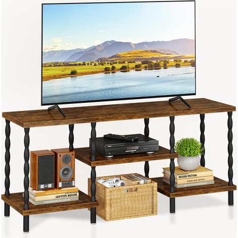 Meuble TV avec 3 étagères Ouvertes, Meuble TV Aspect Bois Vintage pour téléviseur jusqu'à 50 Pouces, Console multimédia, Buffet TV pour Salon et Chambre à Coucher, WST016H (1/5)