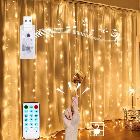 Guirlande lumineuse rideau alimentée par USB (3 m x 3 m, 300 LED) – Intensité réglable et raccordable en série (1/5)