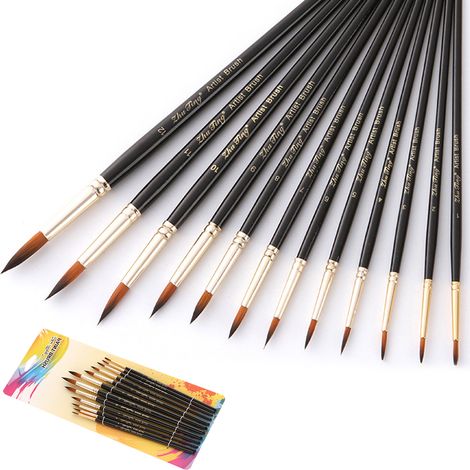 Pinceau Peinture - Poils Nylon Synthétique - Pointu Rond - 12 Pièces - Pour Aquarelle Acrylique Huile Maquillage (1/5)