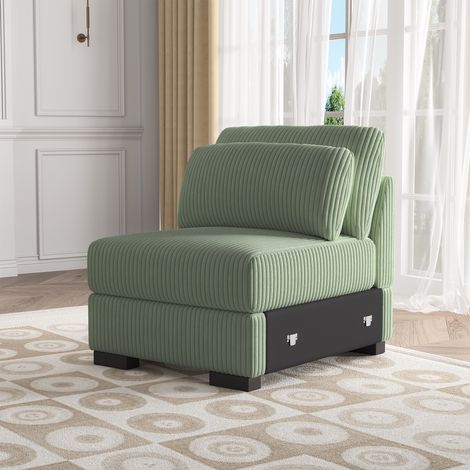 Sillón de Pana con Cojín, Sillón de Salón Cómodo y Esponjoso, Estilo Nórdico/Vintage, 74x88x85 cm - Verde