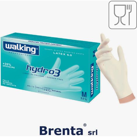 C.100 pz guanti hydro 3 plus 6 gr.lattice senza polvere M