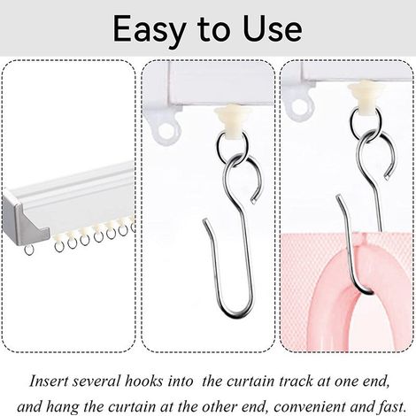 Ensemble de 80 crochets antirouille pour poulies de rideaux, accessoires pour tringle à rideaux en PVC, poulie silencieuse
