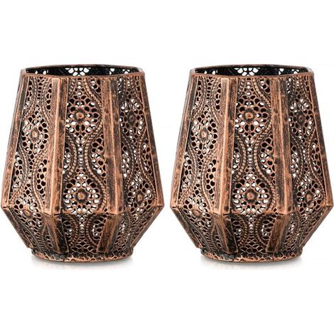 Longziming - Bougeoir marocain - Lanterne traditionnelle - Objet lumineux décoratif - Motifs ajourés et sculptés - Projection d'ombres apaisantes - Laiton et fer forgé - Idéal pour le salon et le jard (1/5)