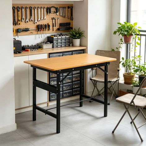 Banco da lavoro pieghevole multifunzione 100 x 60 x 75,5 cm, metallo e MDF, nero e giallo HAVRYA (1/5)