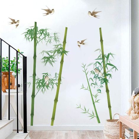 Stickers Muraux Bambou Autocollant Mural Arbres Oiseaux Amovible Deco Stickers Chambre Salon Bureau Decoration (1/5)