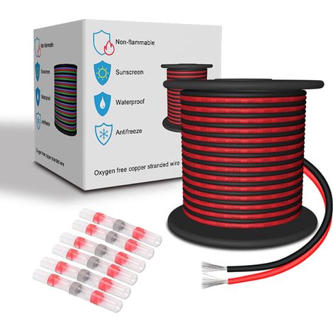 Fil Electrique en Silicone 22 AWG Rouge/Noir 15,24 Mètres/Couleur 0,33 mm² 2 Cordons 22/2 Câble de Raccordement Flexible en Cuivre Etamé Toronné (1/5)