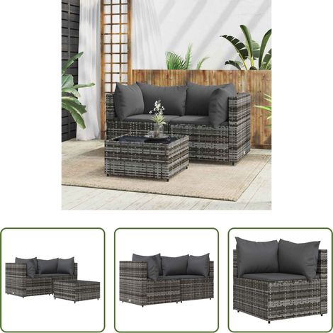 Canapé d'angle - Salon de jardin 3 pcs avec coussins Gris Résine tressée (1/5)