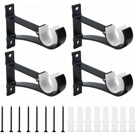 (Black) 4 Pack Aluminum Alloy Curtain Rod Brackets 118cm Curtain Rod Holder Rustproof Curtain Rod Bracket with Screws and Expansion Tube for Living Room Office Desk (1/5)