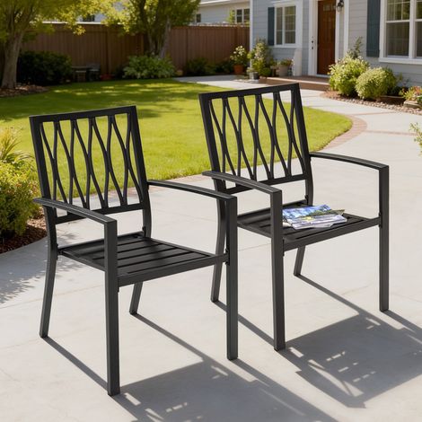 Avestar stapelbare Gartenstühle 2er Set, vollständig pulverbeschichtetes Eisen, ideal für Terrasse, Balkon und Garten, Schwarz